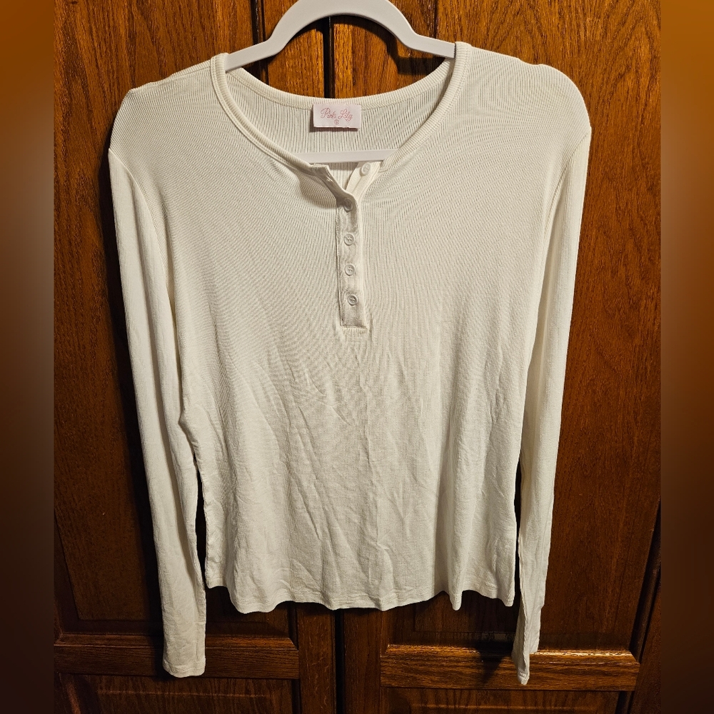NWOT Pink Lily Ivory Ribbed Top SIZE XL